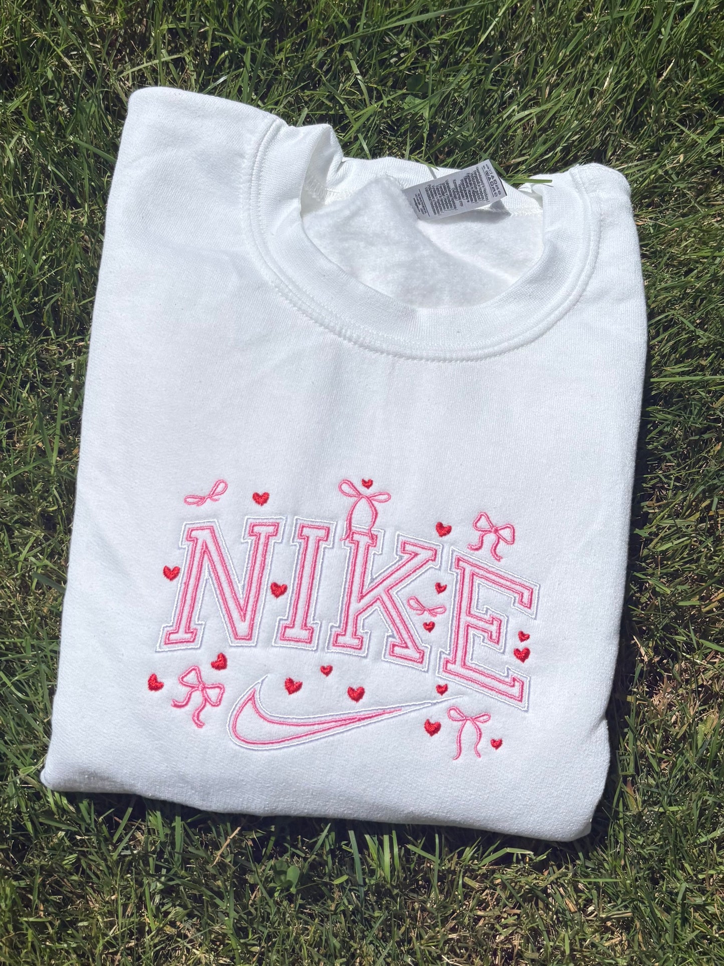 White Coquette and Hearts Embroidered Crewneck