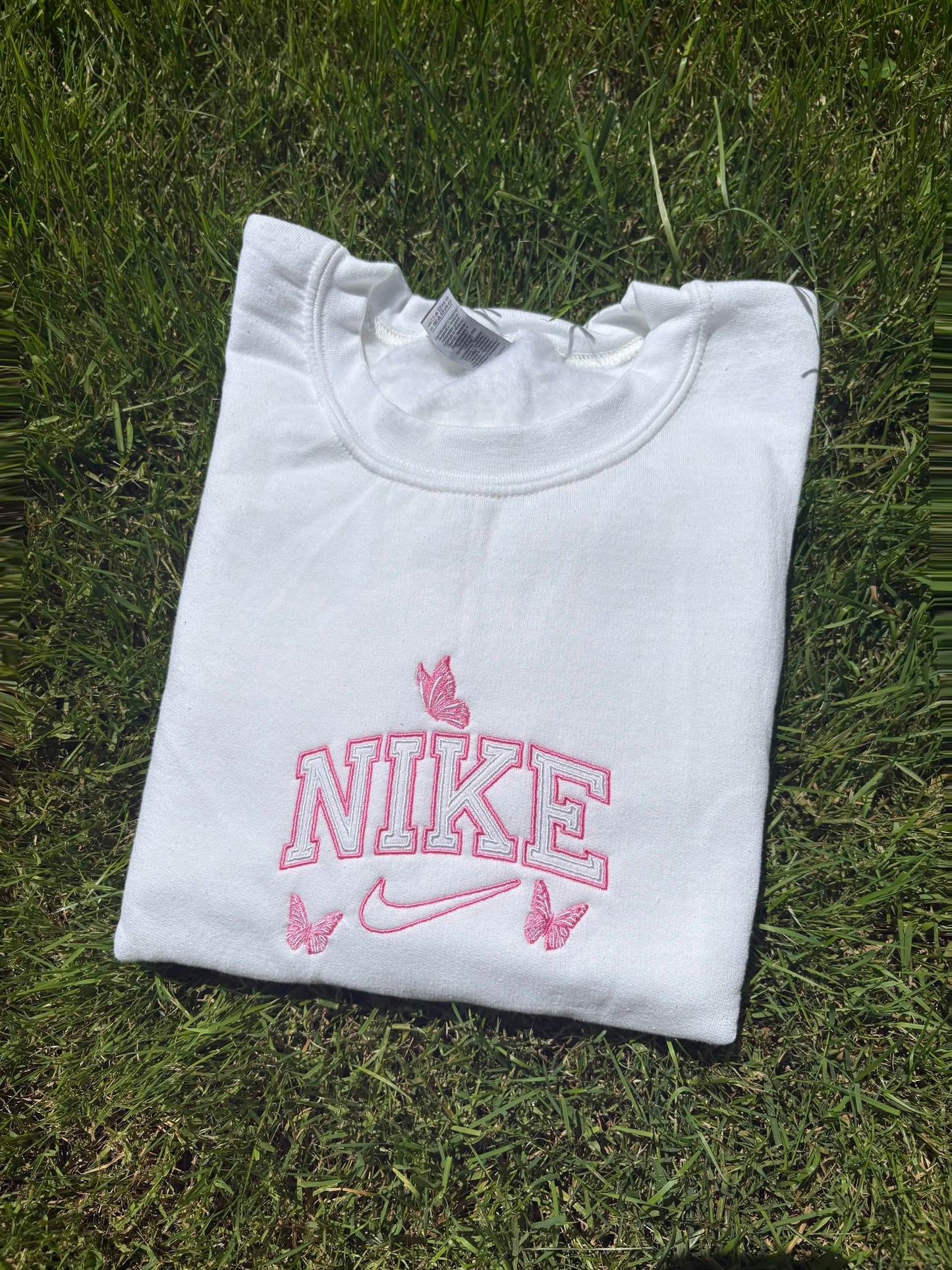 Pink Butterfly Embroidered Crewneck