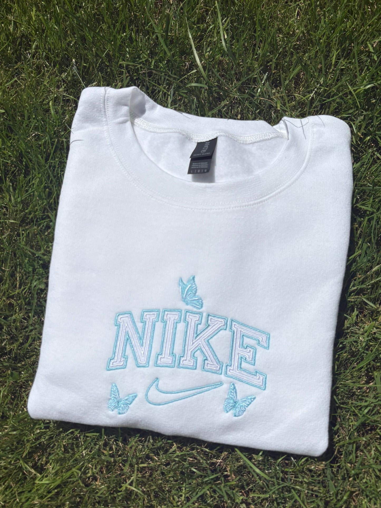 Blue Butterfly Embroidered Crewneck