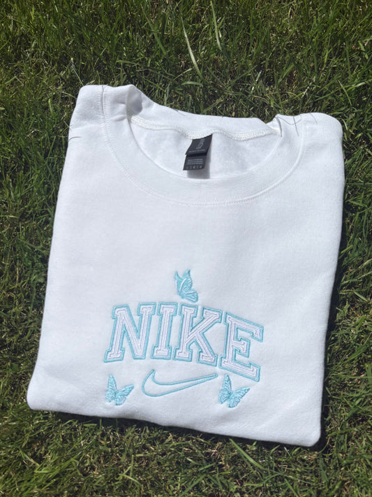Blue Butterfly Embroidered Crewneck