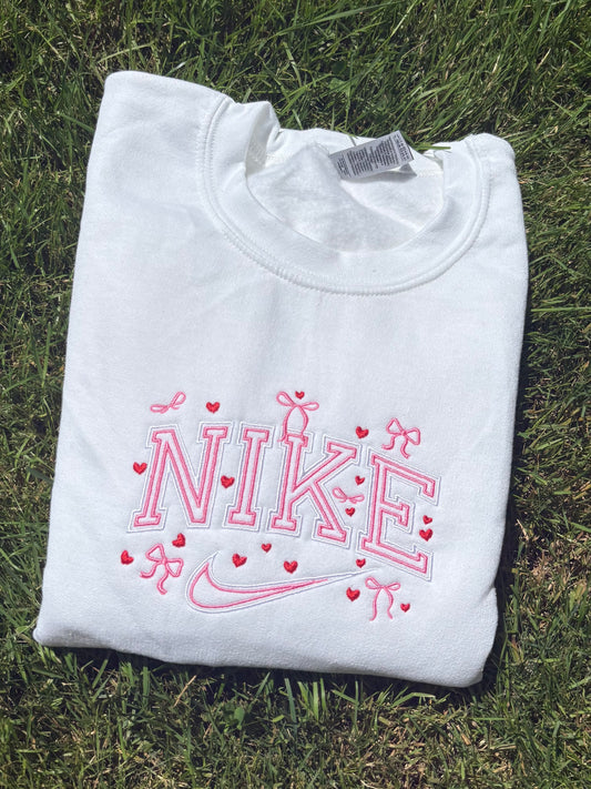 White Coquette and Hearts Embroidered Crewneck