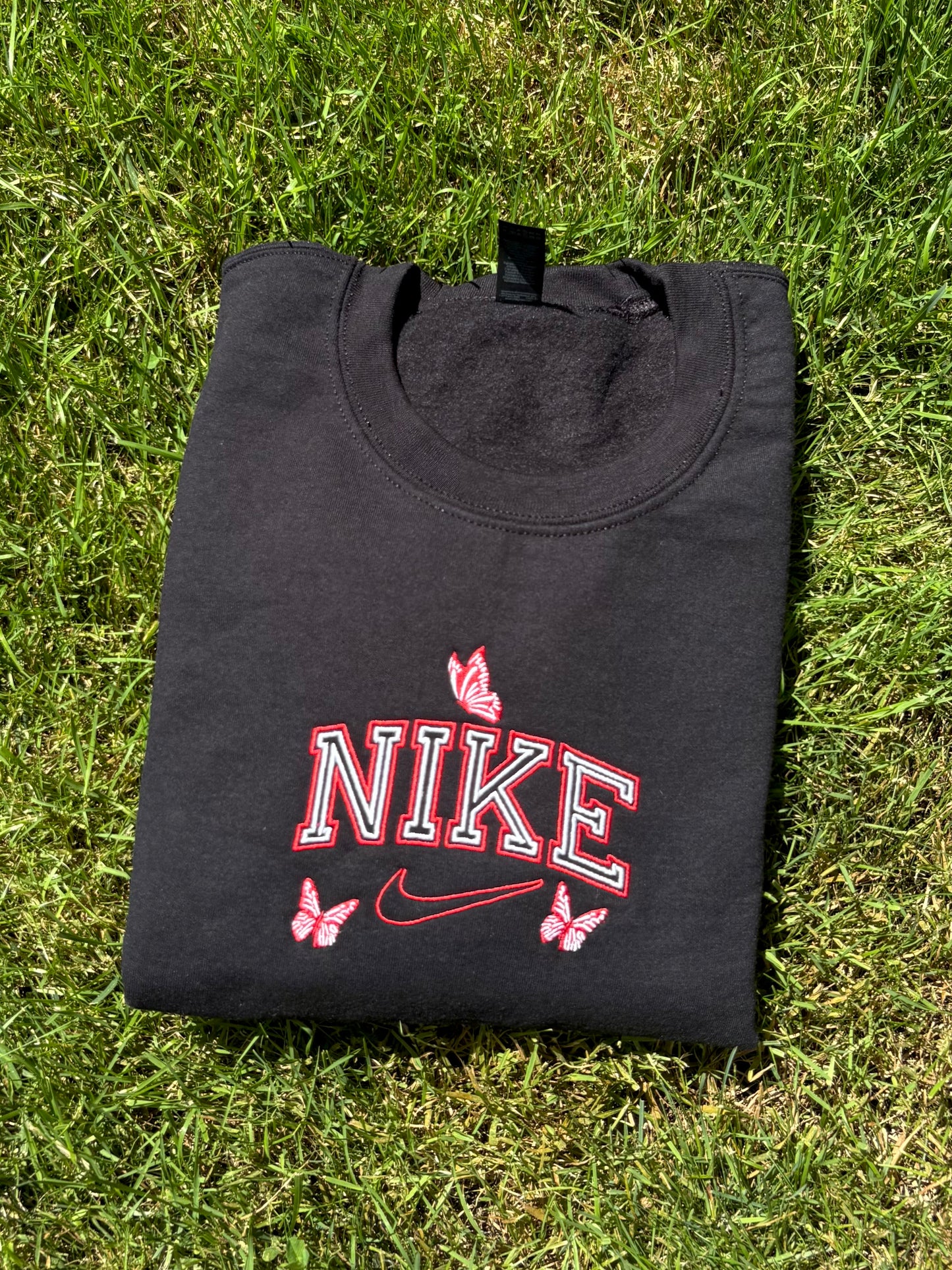 Red Butterfly Embroidered Crewneck