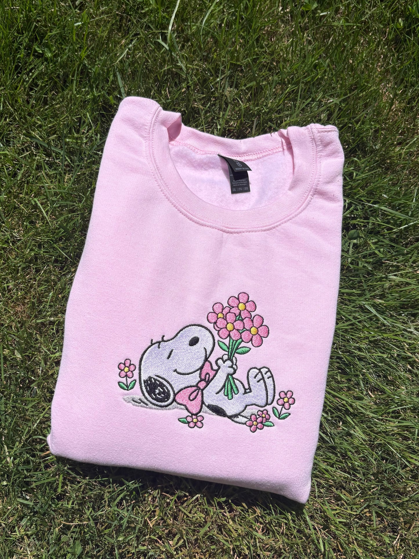 Flower Dog Embroidered Crewneck Pink