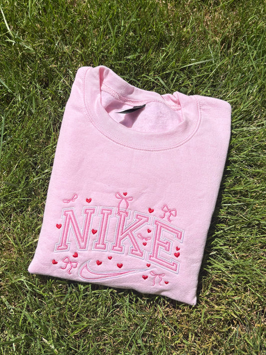 Bows and Hearts Embroidered Crewneck Pink