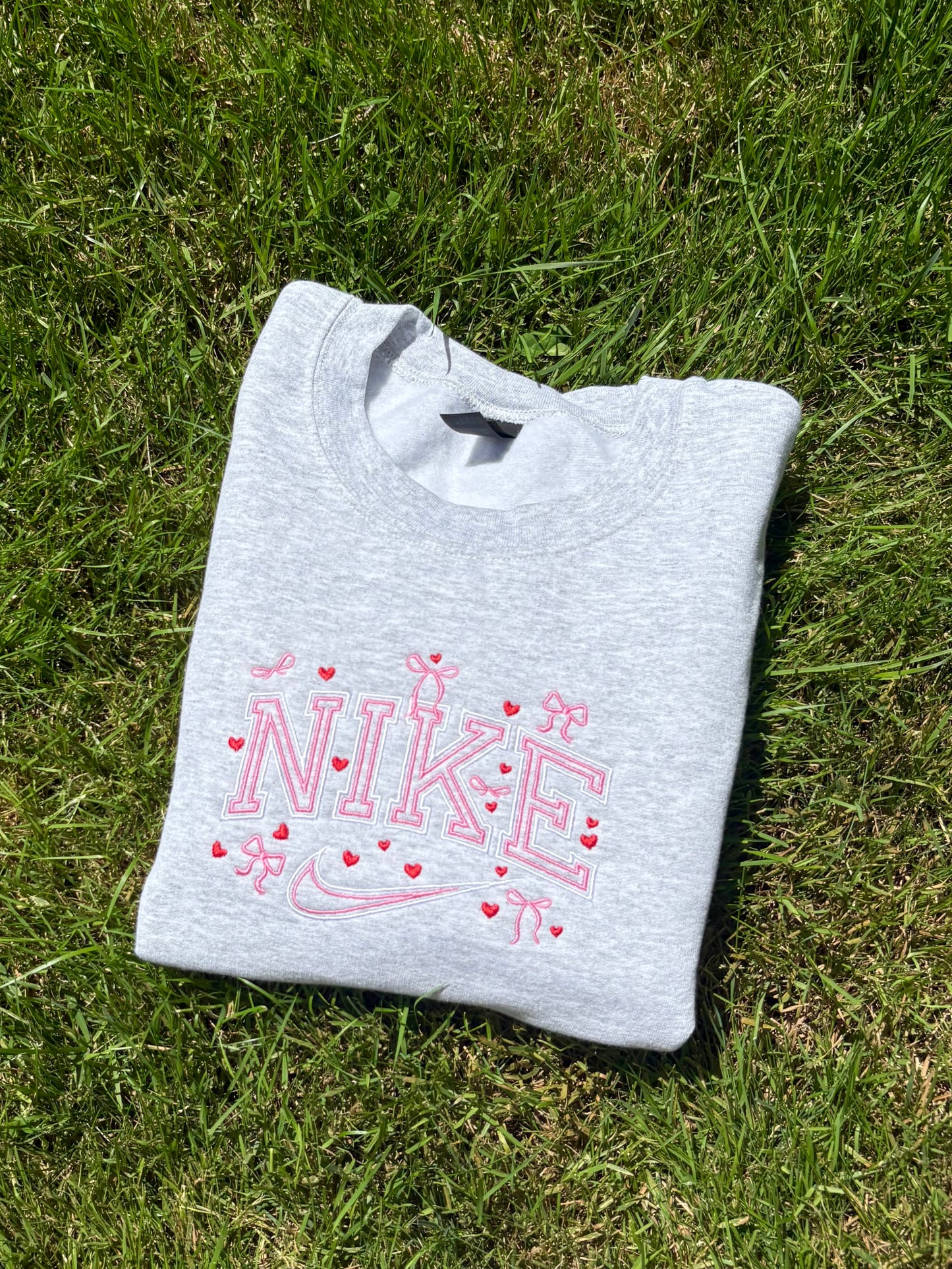 Grey Bows and Hearts Embroidered Crewneck