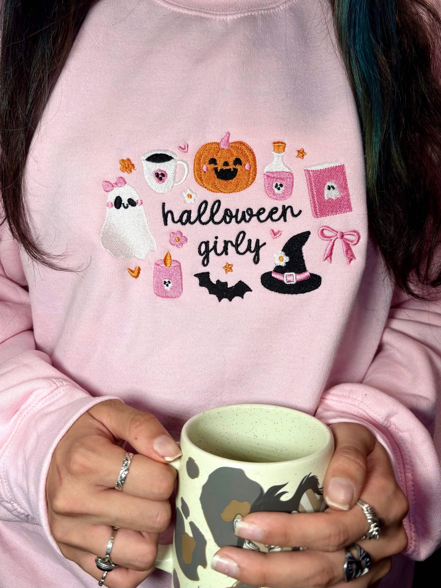 Halloween Girly Embroidered Crewneck